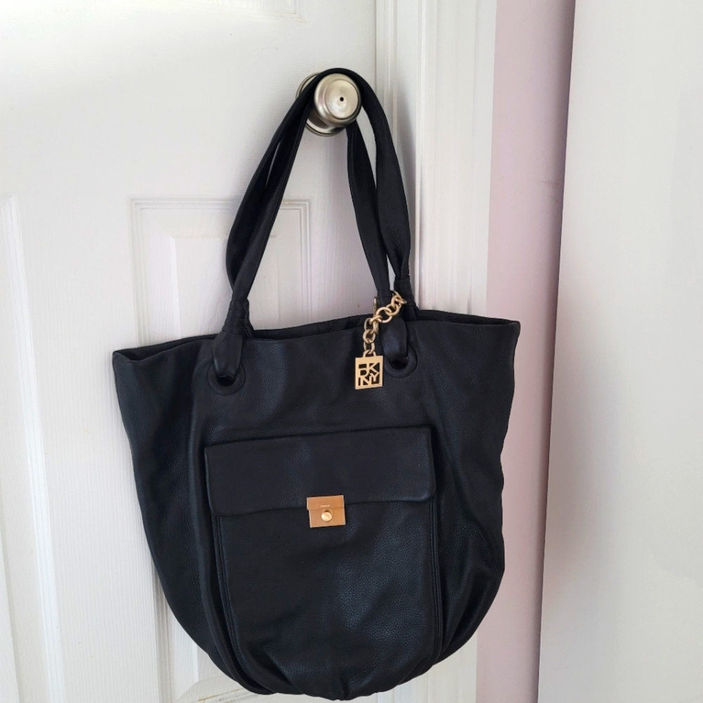 DKNY black leather shoulder bag